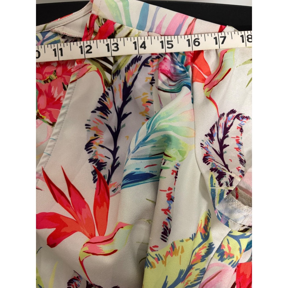 💥🏷️Bollie High Low Maxi Dress L White Tropical Floral Faux Wrap Boho Resort - Picture 5 of 11